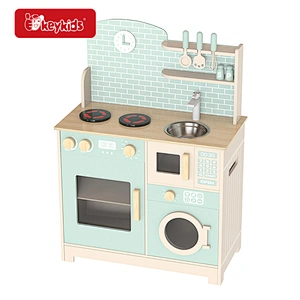 Customize cheap green wooden pretend play kitchen for kids W10C866