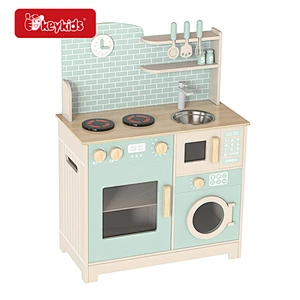 Customize cheap green wooden pretend play kitchen for kids W10C866
