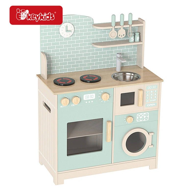 Customize cheap green wooden pretend play kitchen for kids W10C866