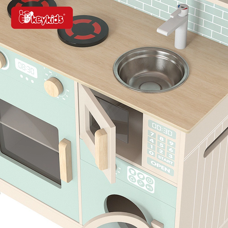 Customize cheap green wooden pretend play kitchen for kids W10C866