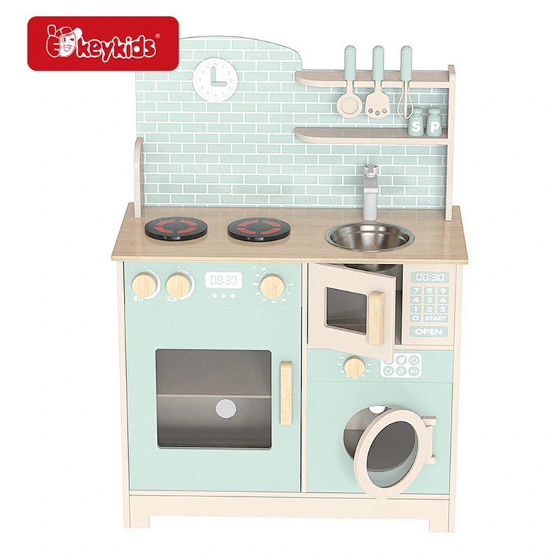 Customize cheap green wooden pretend play kitchen for kids W10C866